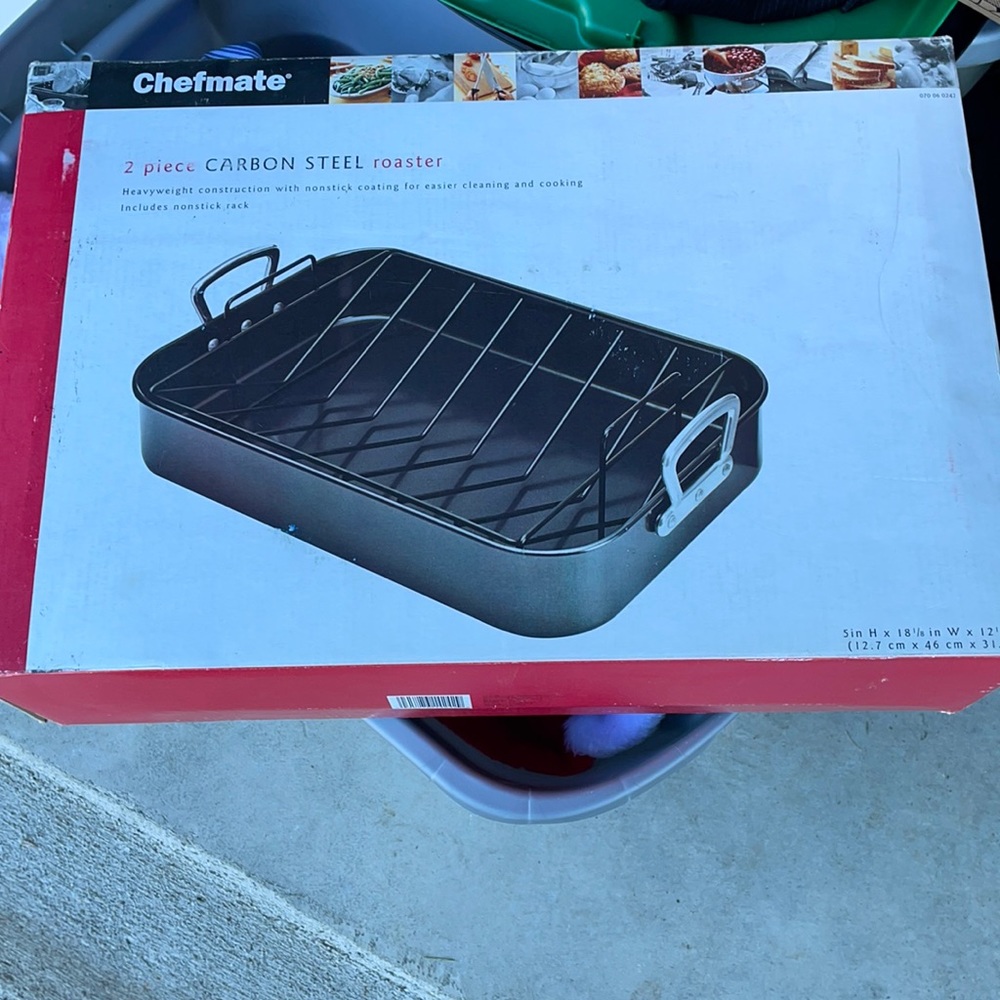 NIB Chefmate 2 pc Heavyweight Carbon Steel Roaster